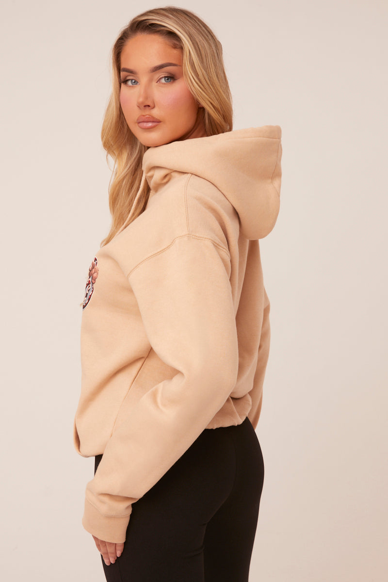 Beige Graphic Oversized Hoodie - Safiya
