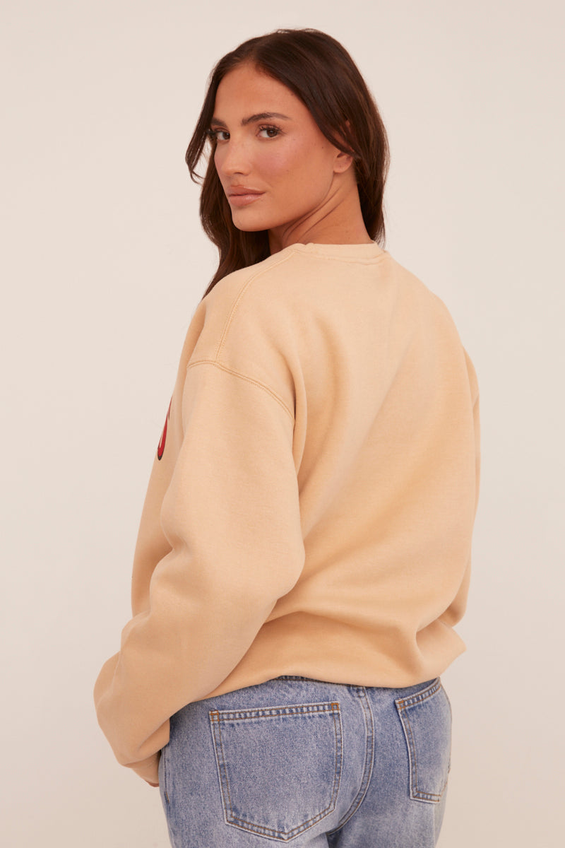 Beige Cherry Print Oversized Sweatshirt - Kellin