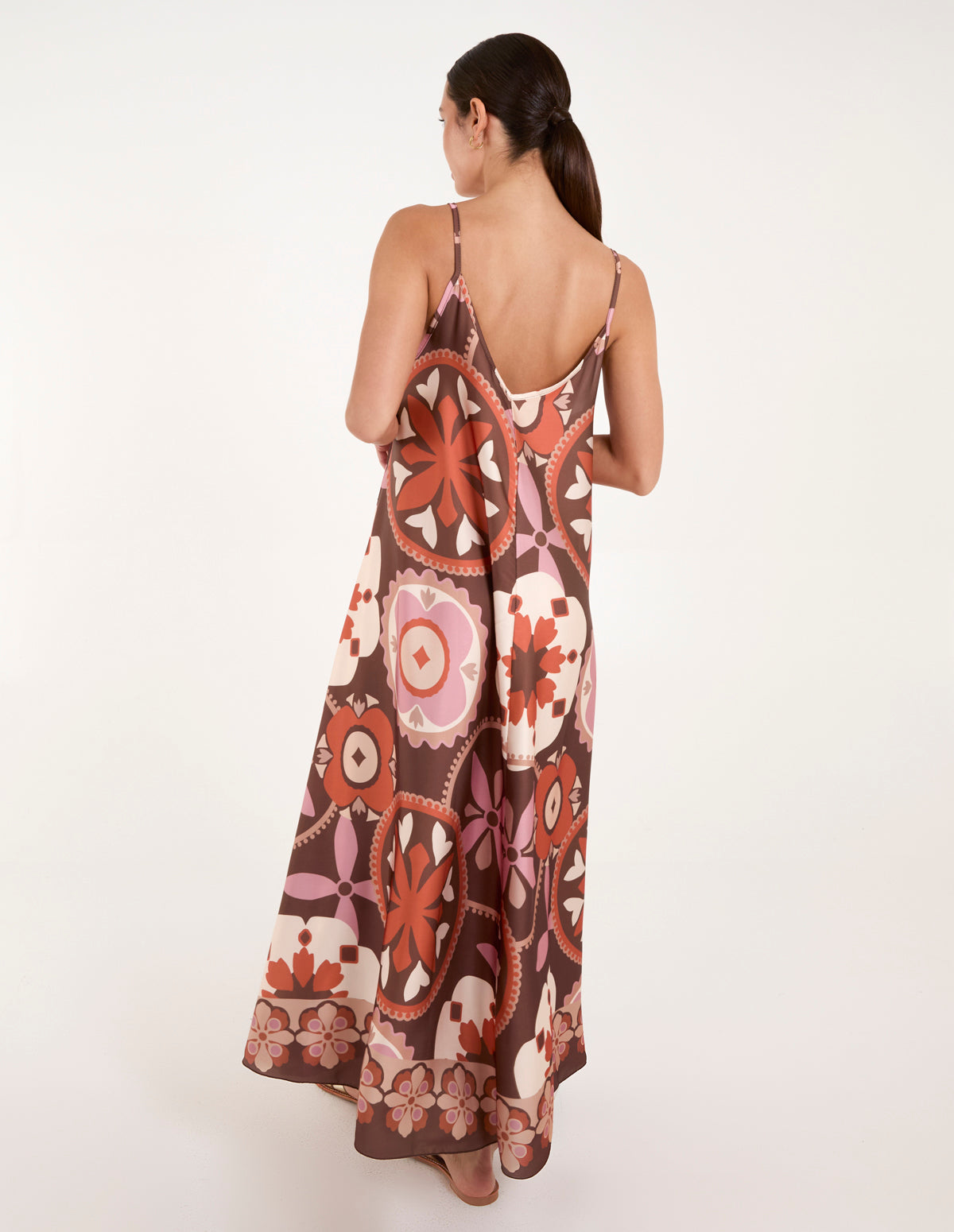 Abstract Printed Cami V Neck Maxi Dress