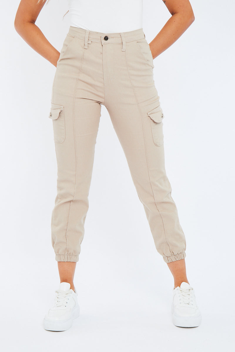 Beige Cuffed Cargo Trousers - Genesis