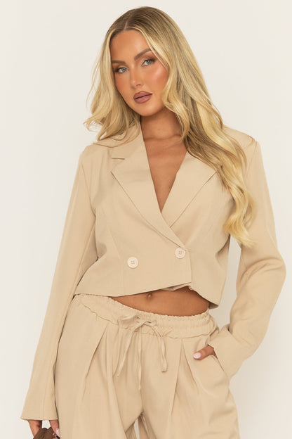 Beige Tailored Boxy Crop Blazer - Zetta