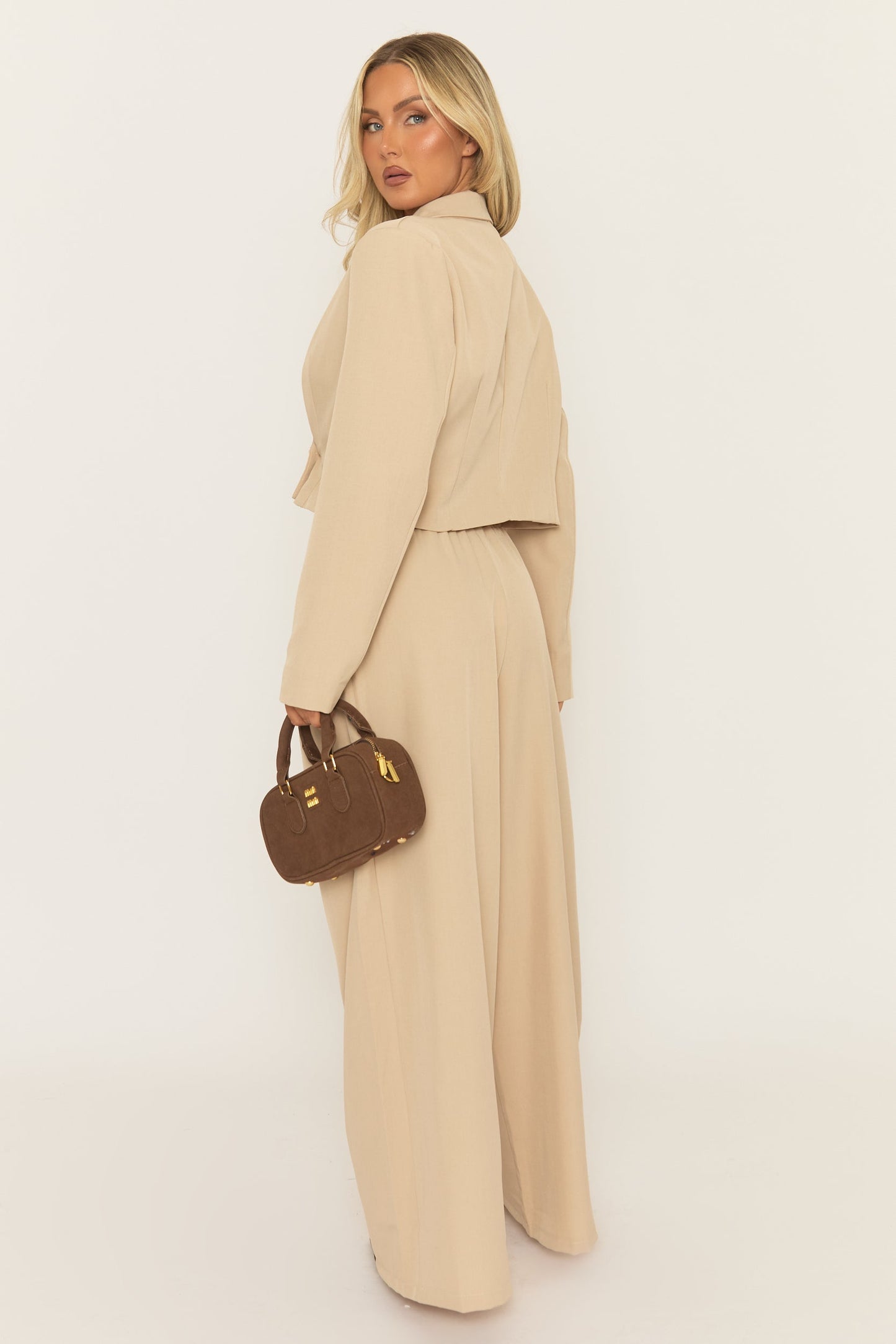 Beige Tailored Boxy Crop Blazer - Zetta
