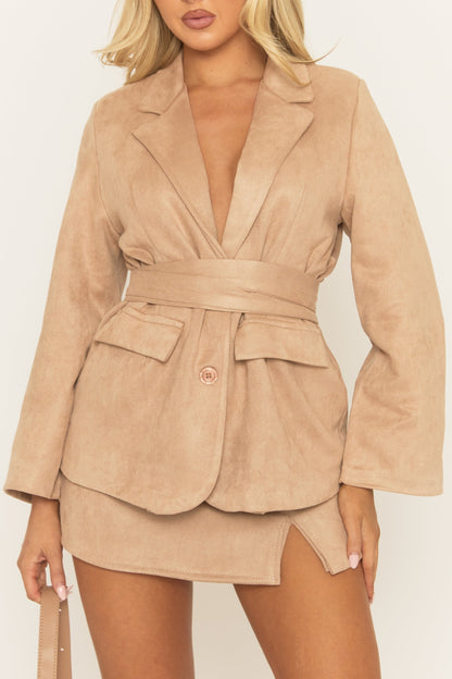 Beige Faux Suede Mini Skort - Sivan