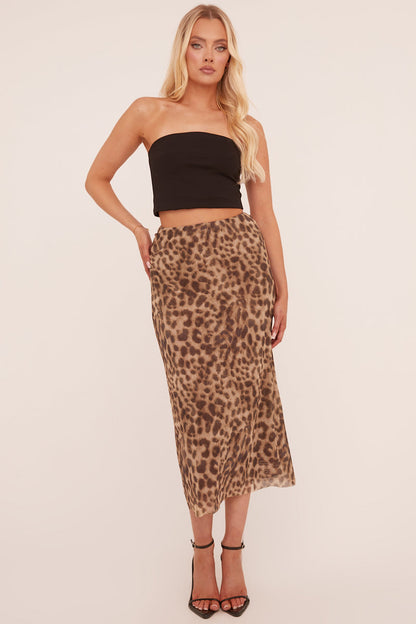Beige Leopard Print Midi Skirt - Avina