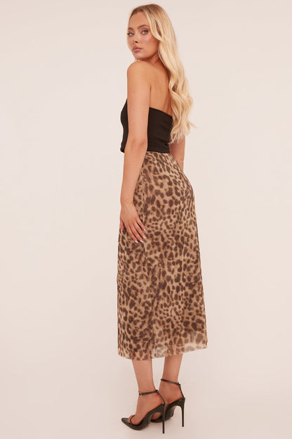 Beige Leopard Print Midi Skirt - Avina