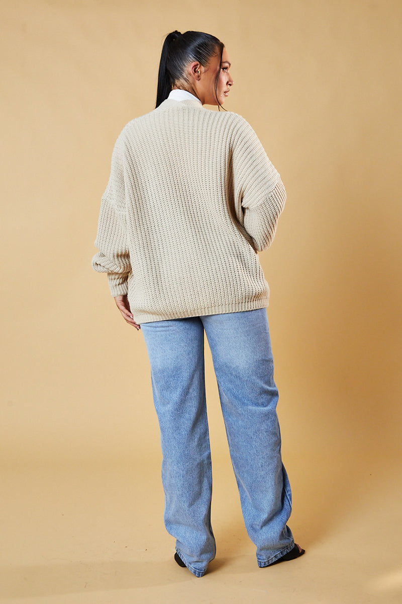 Beige Chunky Knit Slouchy Cardigan - Daisy
