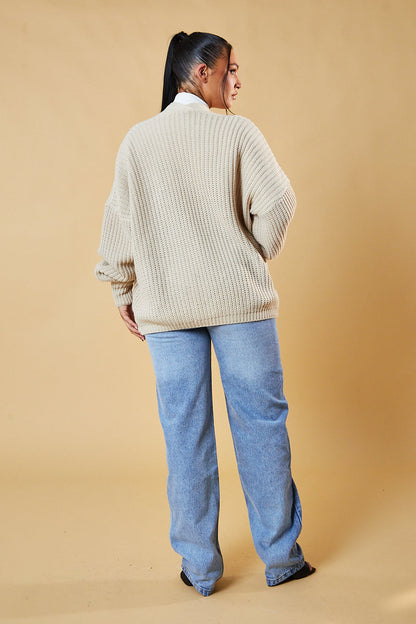 Beige Chunky Knit Slouchy Cardigan - Daisy