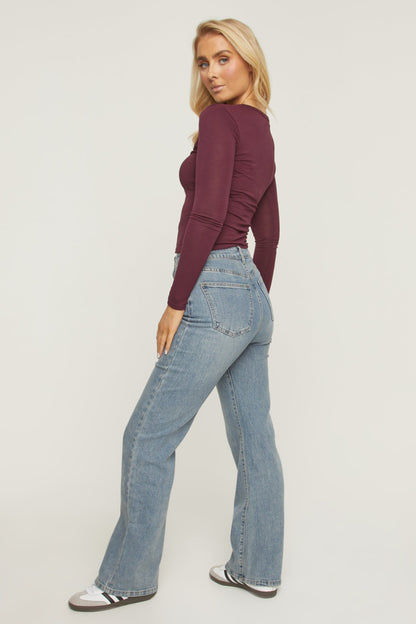 Acid Blue Washed Stretch Straight Leg Jeans - Scarlett