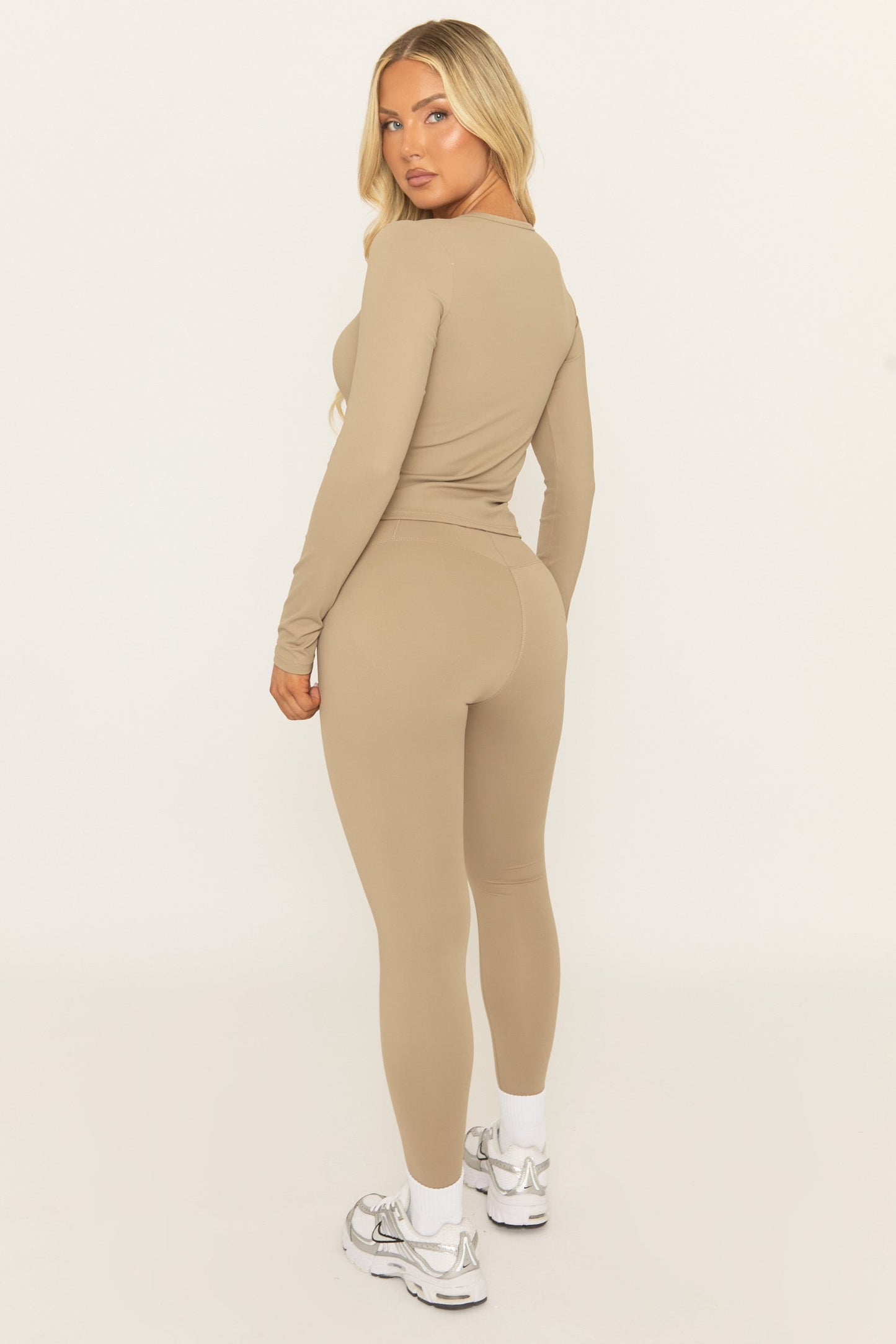Beige Long Sleeve Top and Energise Legging Activewear Set - Shanee
