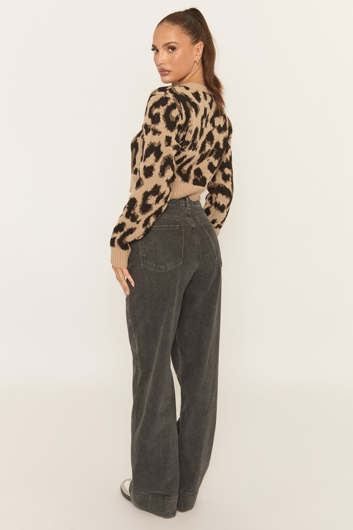 Beige Leopard Print Tie Front Knitted Cardigan - Bekka