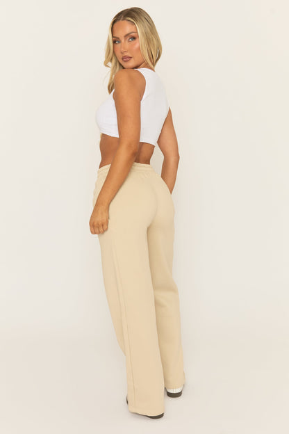 Beige Elasticated Waistband Wide Leg Joggers - Lakara