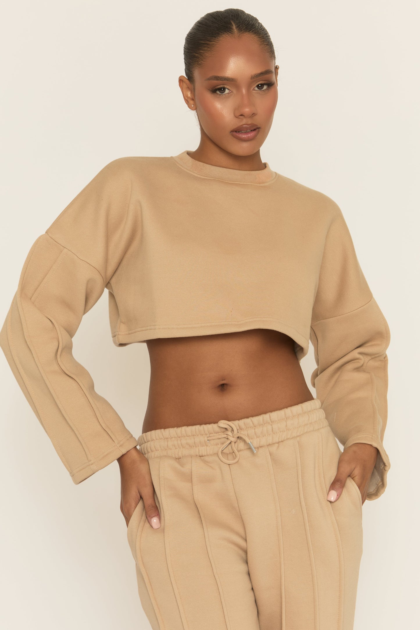 Beige Binding Detail Loungewear Co-ord Set - Ceri