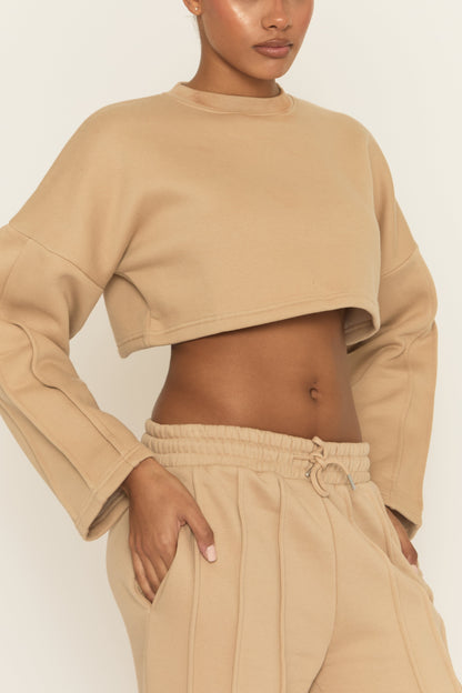 Beige Binding Detail Loungewear Co-ord Set - Ceri