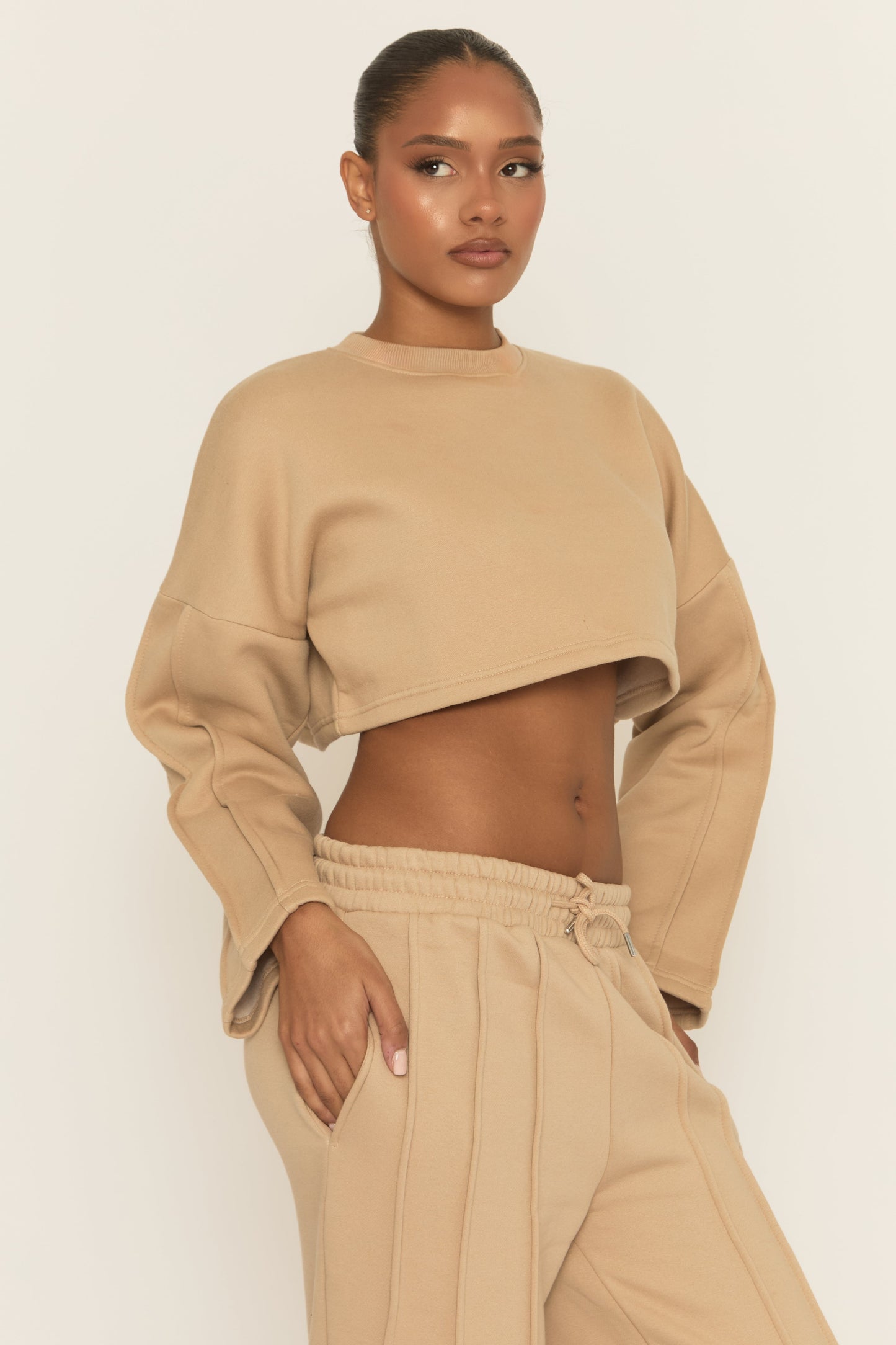 Beige Binding Detail Loungewear Co-ord Set - Ceri