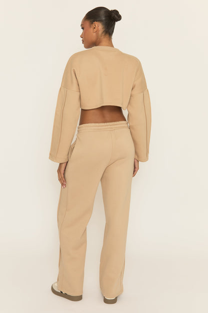 Beige Binding Detail Loungewear Co-ord Set - Ceri