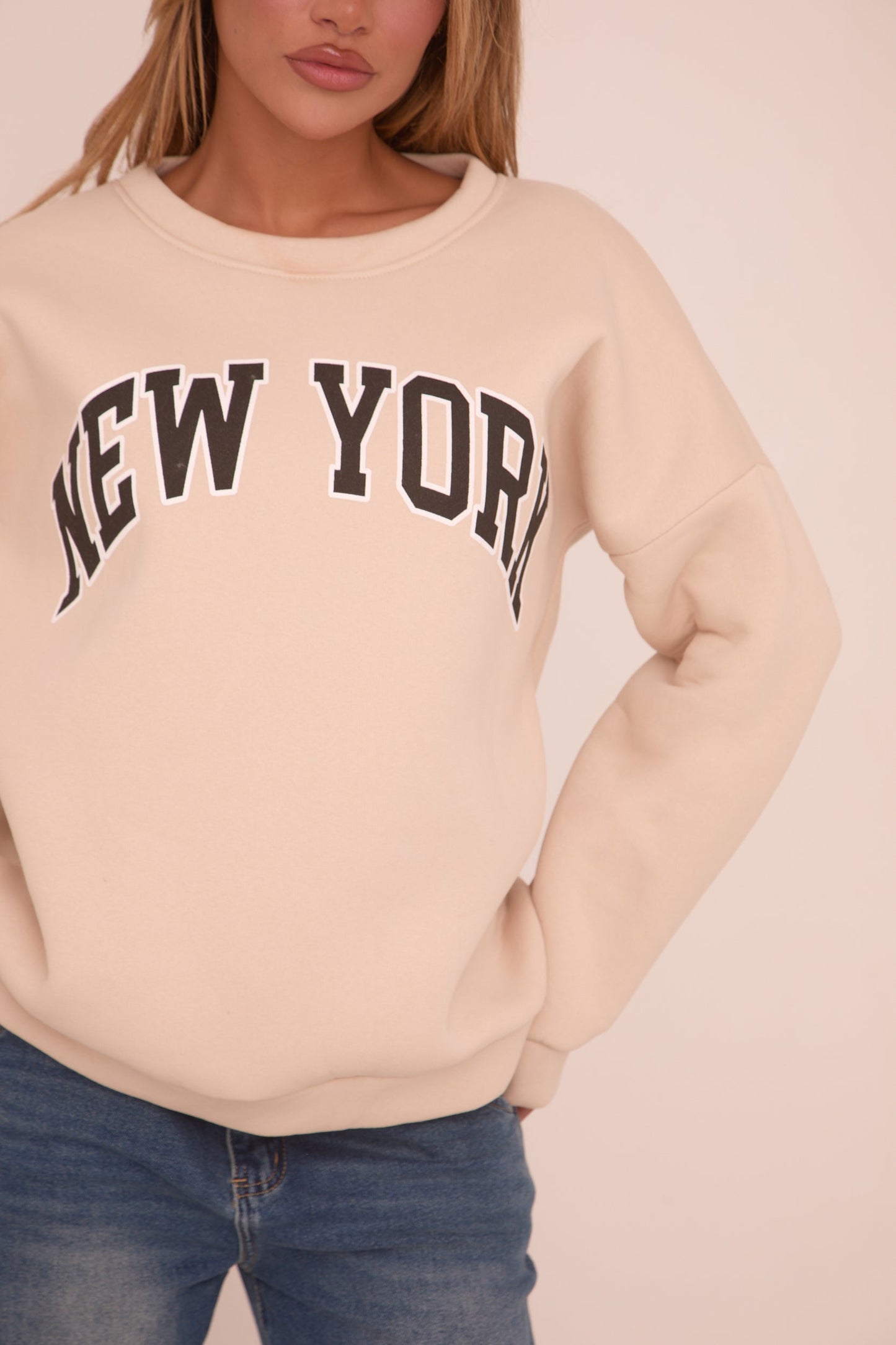 Beige New York Print Sweatshirt - Eternity