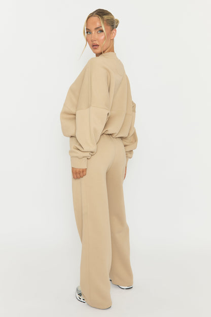 Beige Zip Front Bomber And Joggers Co-ord Set - Sasha