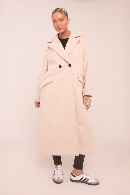 Beige Oversized Double Breasted Longline Coat - Blakely