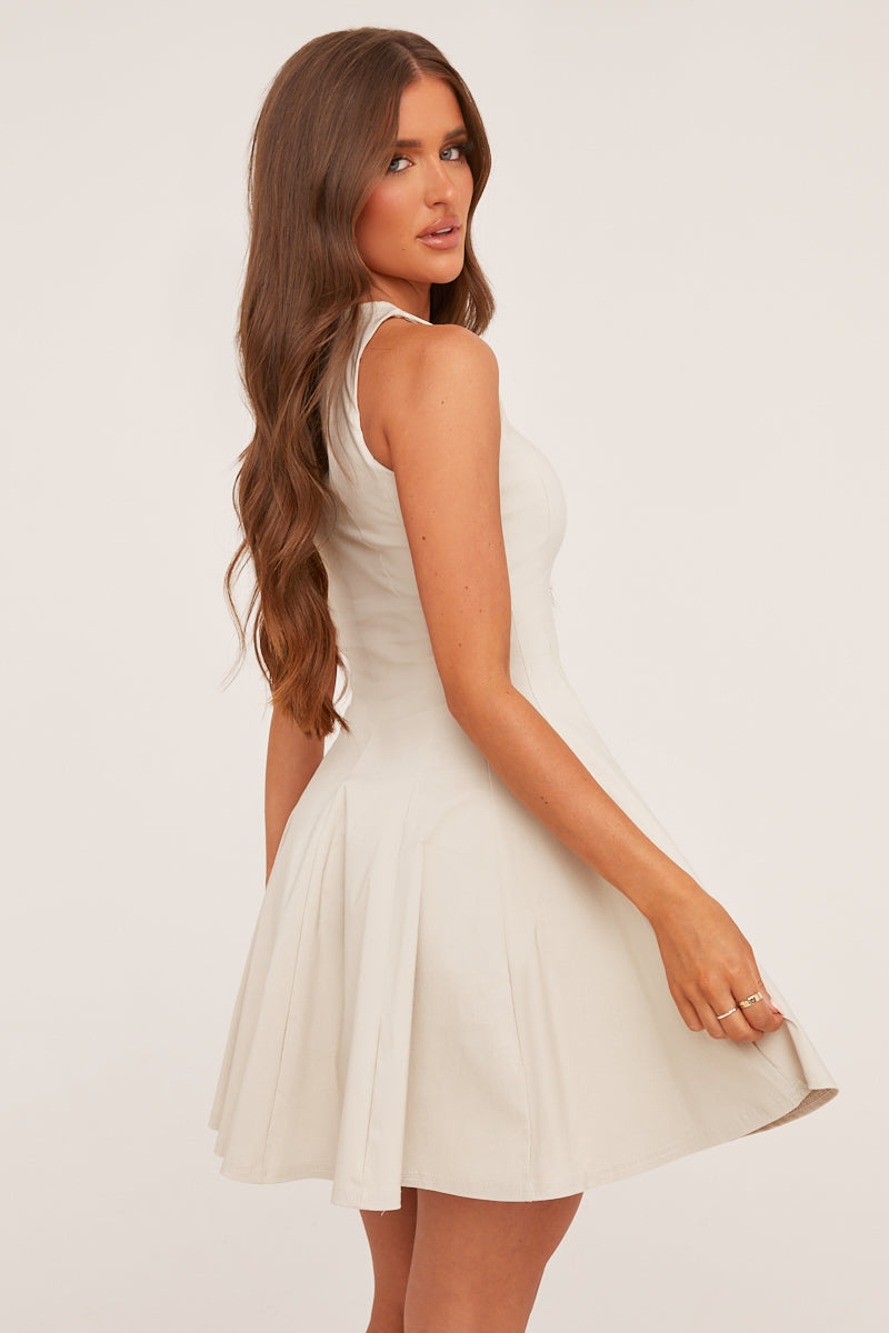 Beige Seam Detail Structured Mini Dress - Daniya