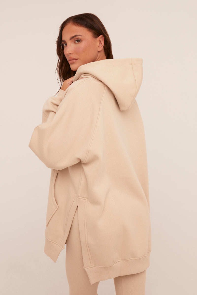 Beige Oversized Hoodie And Leggings Co-ord Set - Renee