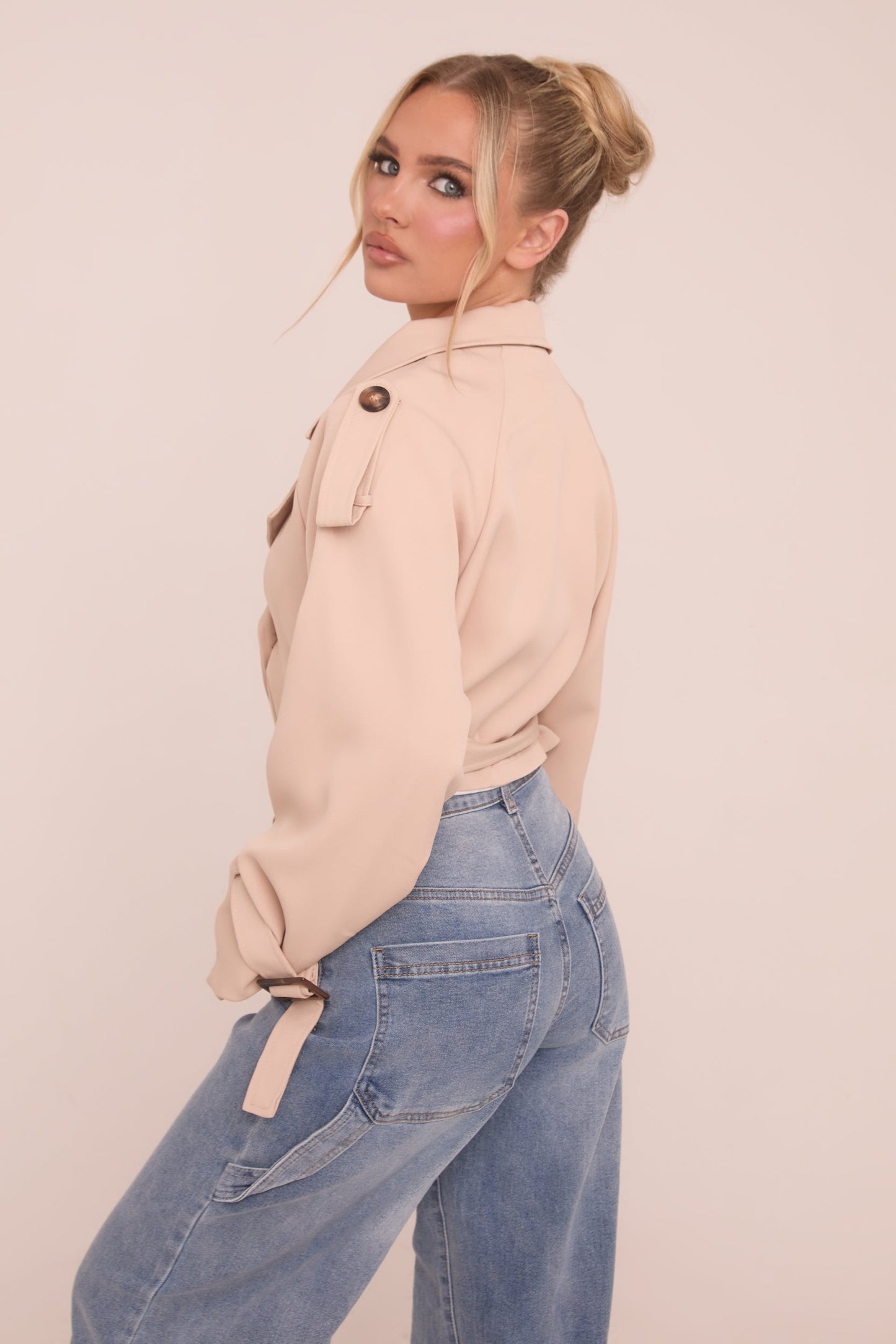 Beige Cropped Belted Trench Coat - Naomi