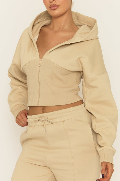 Beige Corset Fit Hoodie and Jogger Loungewear Set - Arria
