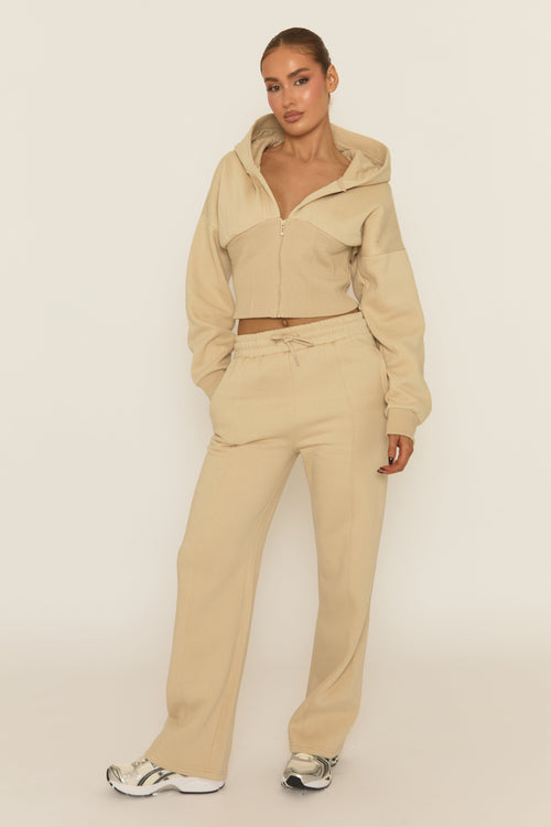 Beige Corset Fit Hoodie and Jogger Loungewear Set - Arria