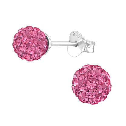 925 Sterling Silver Rose Pink CZ Crystal Disco Ball Earrings