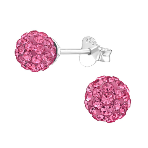 925 Sterling Silver Rose Pink CZ Crystal Disco Ball Earrings