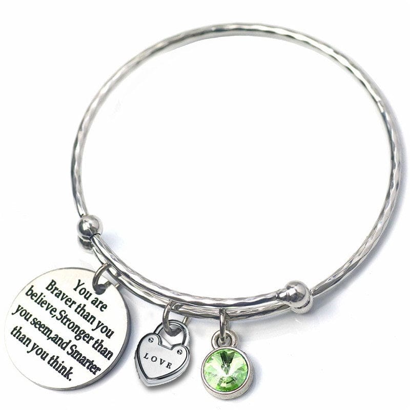 Adults/Teenagers 'August Birthstone with Inspirational Quote' Adjustable Bangle