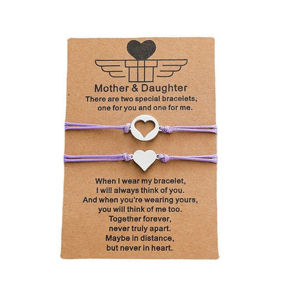 Adjustable Mother and Daughter Heart Wish Bracelets with Presentation Card - Lilac Purple