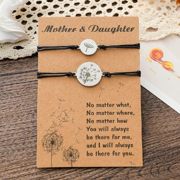Adjustable Mother and Daughter Dandelion Wish Bracelets with Presentation Card