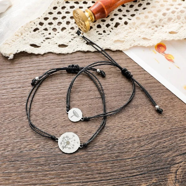 Adjustable Mother and Daughter Dandelion Wish Bracelets with Presentation Card