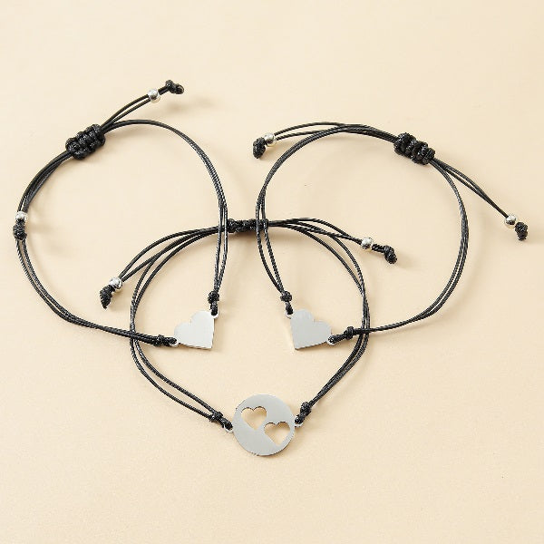 Adjustable Three Generations Heart Wish Bracelets with Presentation Card