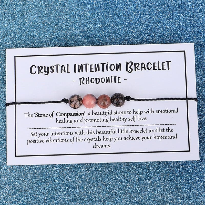Adjustable 'Rhodonite - Stone of Compassion' Crystal Intention Wish / Friendship Bracelet
