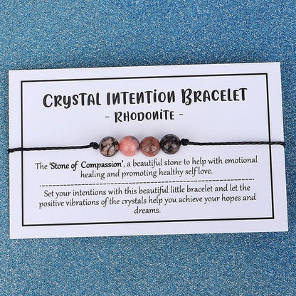 Adjustable 'Rhodonite - Stone of Compassion' Crystal Intention Wish / Friendship Bracelet