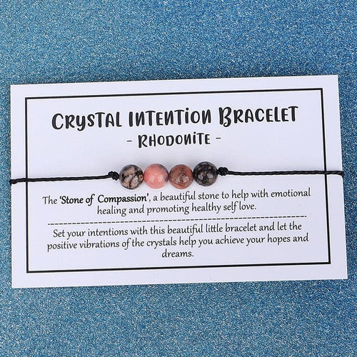 Adjustable 'Rhodonite - Stone of Compassion' Crystal Intention Wish / Friendship Bracelet