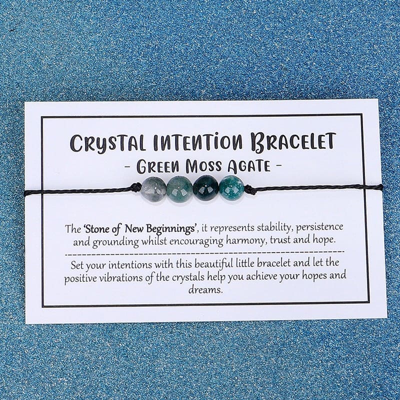 Adjustable 'Green Moss Agate - Stone of New Beginnings' Crystal Intention Wish / Friendship Bracelet