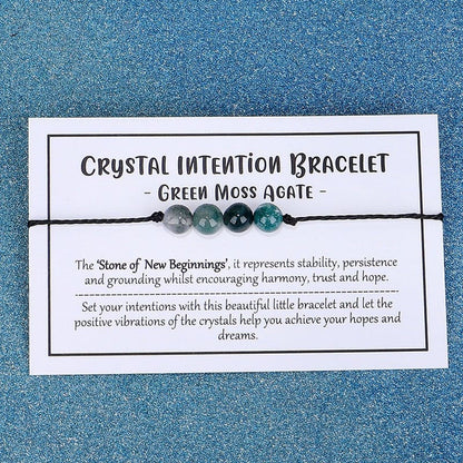 Adjustable 'Green Moss Agate - Stone of New Beginnings' Crystal Intention Wish / Friendship Bracelet