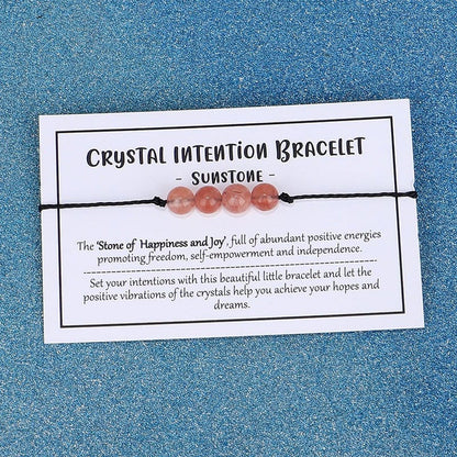 Adjustable 'Sunstone - Stone of Happiness and Joy' Crystal Intention Wish / Friendship Bracelet