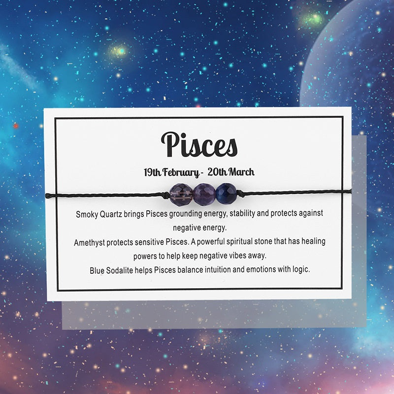 Adjustable 'Pisces' Gemstone Zodiac Wish Bracelet / Friendship Bracelet
