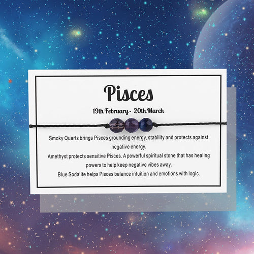 Adjustable 'Pisces' Gemstone Zodiac Wish Bracelet / Friendship Bracelet