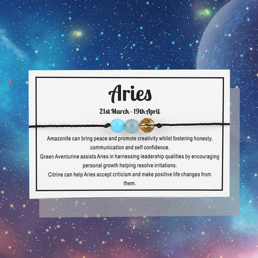 Adjustable 'Aries' Gemstone Zodiac Wish Bracelet / Friendship Bracelet