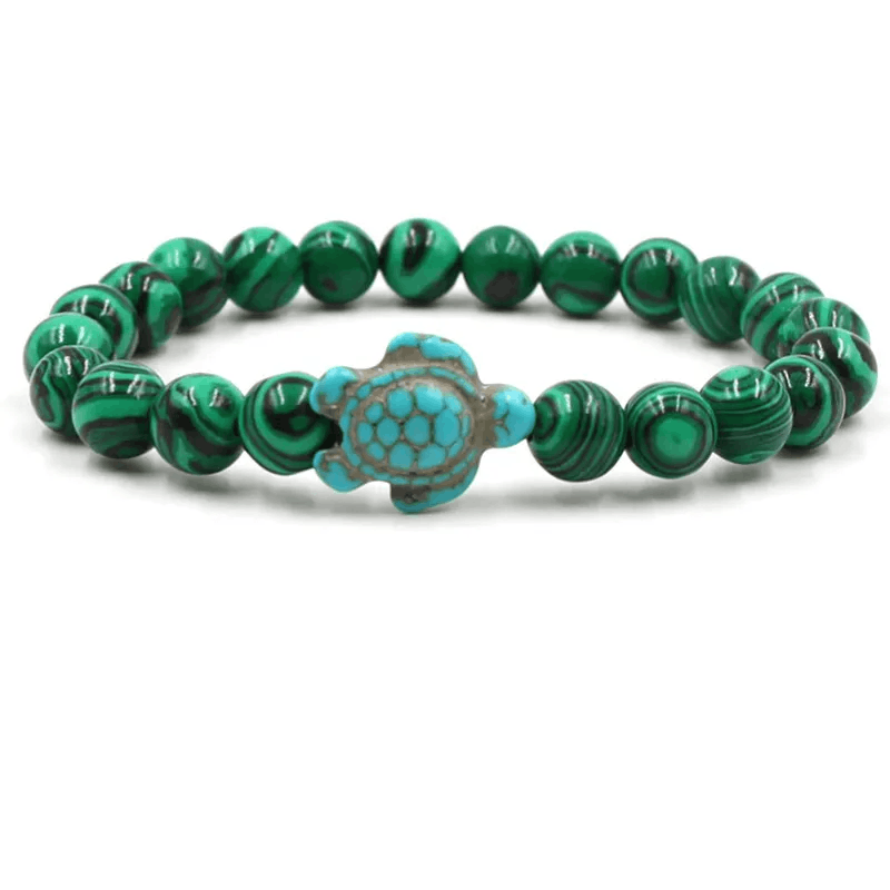 Adult's/Teenager's Green Malachite Stone Turtle Stretch Bracelet
