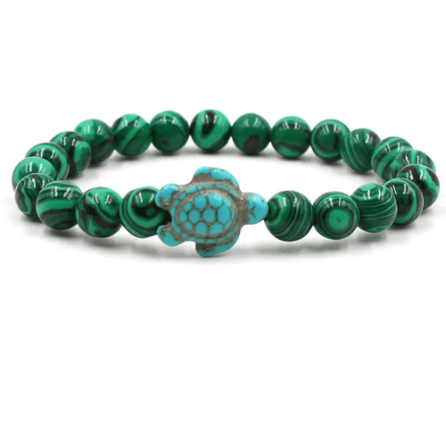 Adult's/Teenager's Green Malachite Stone Turtle Stretch Bracelet