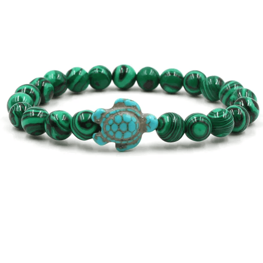 Adult's/Teenager's Green Malachite Stone Turtle Stretch Bracelet