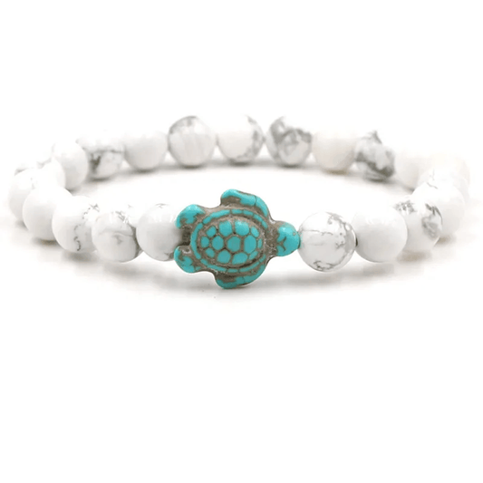 Adult's/Teenager's White Barked Pine Stone Turtle Stretch Bracelet