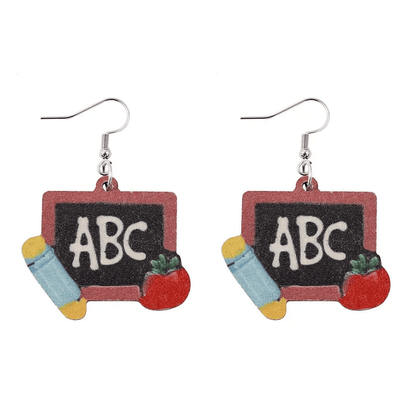 Adult's Wooden 'ABC Blackboard' Drop Earrings - Teacher Gift