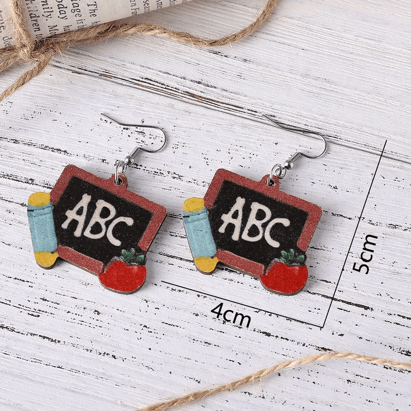 Adult's Wooden 'ABC Blackboard' Drop Earrings - Teacher Gift