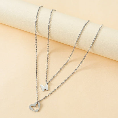 Adjustable Mother and Daughter Butterfly Heart Pendant Necklace Set with Presentation Card